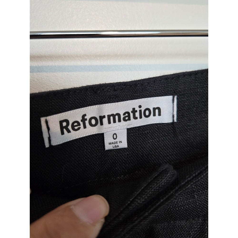 Reformation Mason Linen Pleated High Waist Wide Leg Trouser Black Size 0 - Picture 3 of 15